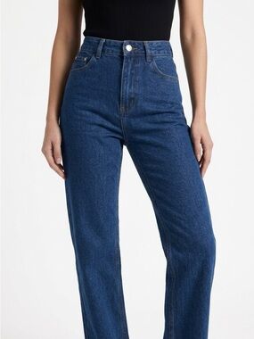 ESTEL THE LABEL HIGH RISE STRAIGHT LEG JEANS BLUE WOMENS SIZE XS